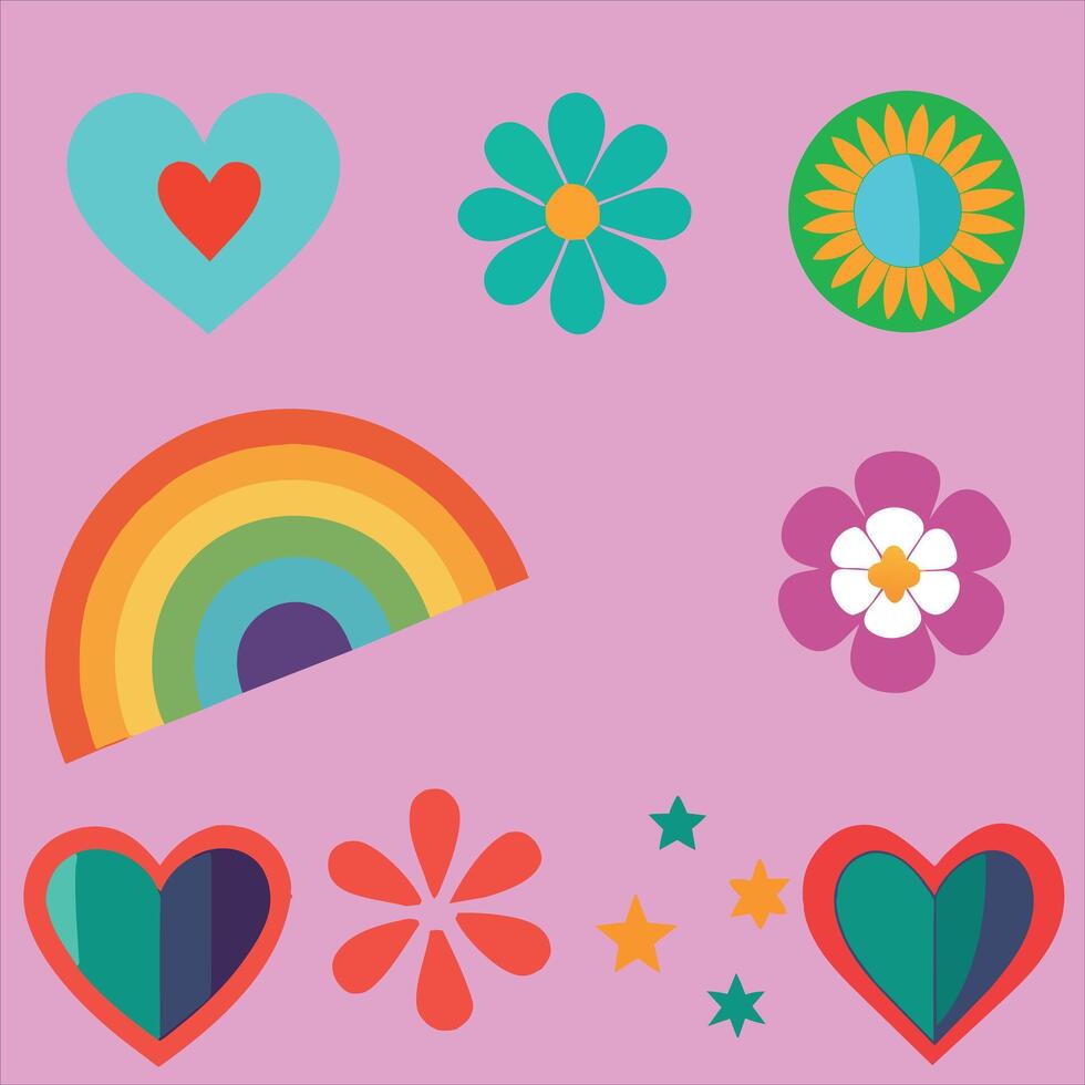 Beautiful and lovely hipppie rainbow pride  vector set