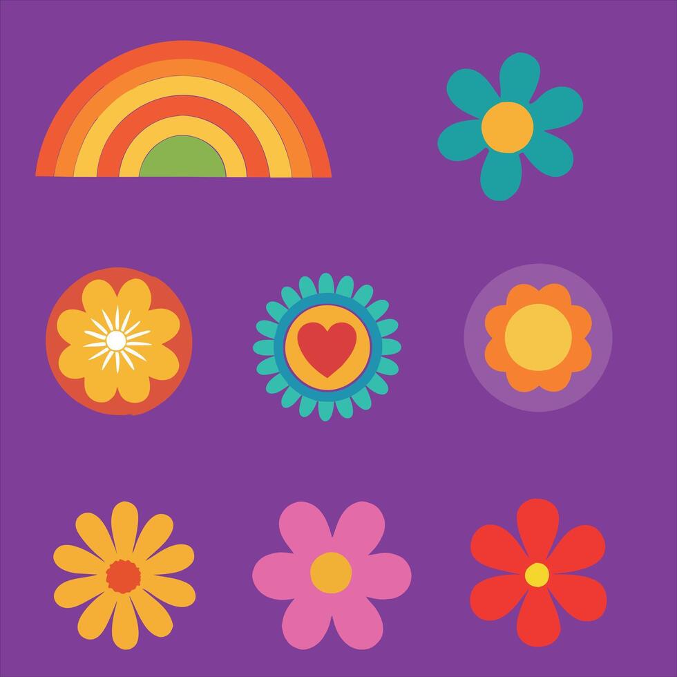 Super and lovely hipppie rainbow pride  vector set