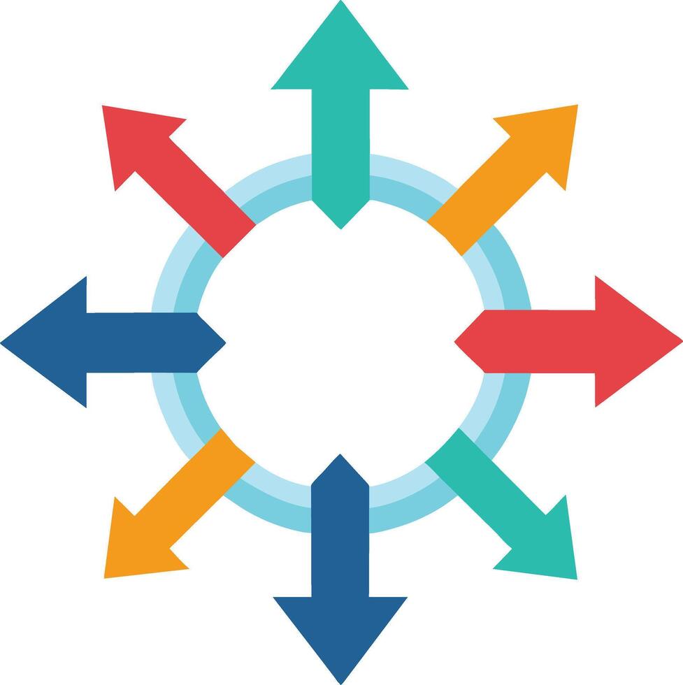 a circular logo with arrows pointing in different directions vector