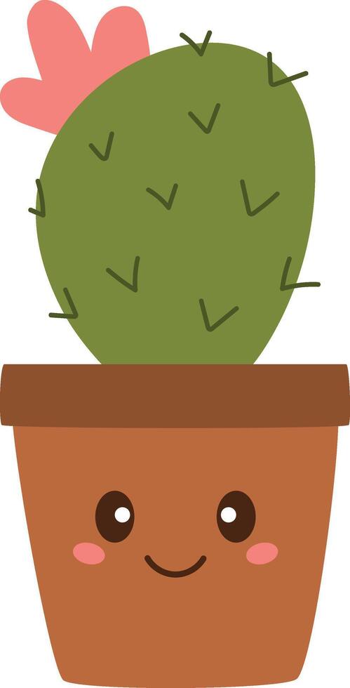 Cactus with flower, cute cactus in flower pot, clipart cactus, vector illustration
