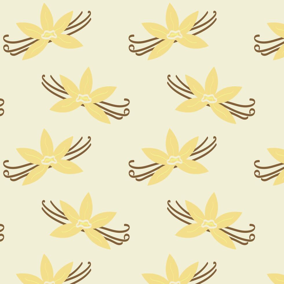 Vector pattern with vanilla flowers, Flat style vector illustration, seamless pattern
