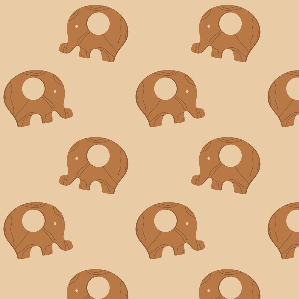 Wooden elephant vector pattern, baby seamless pattern, baby rattle