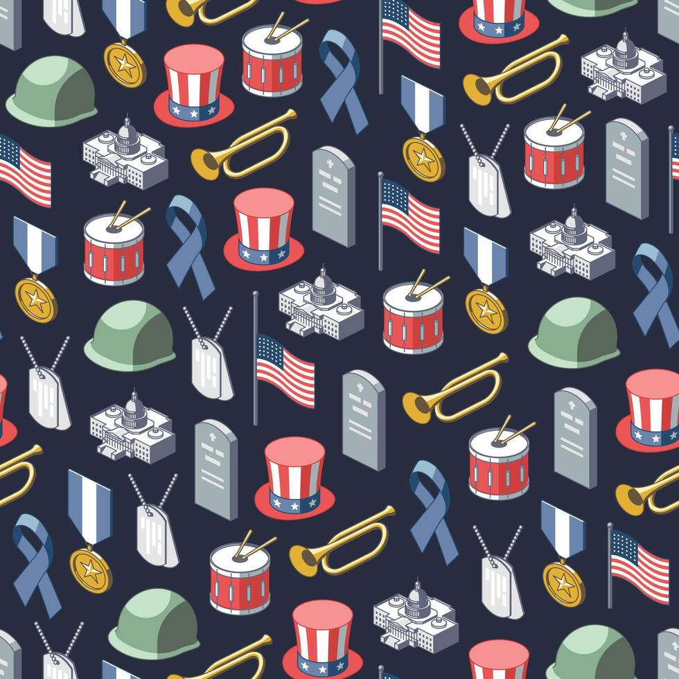 Colorful Memorial day isometric vector seamless background