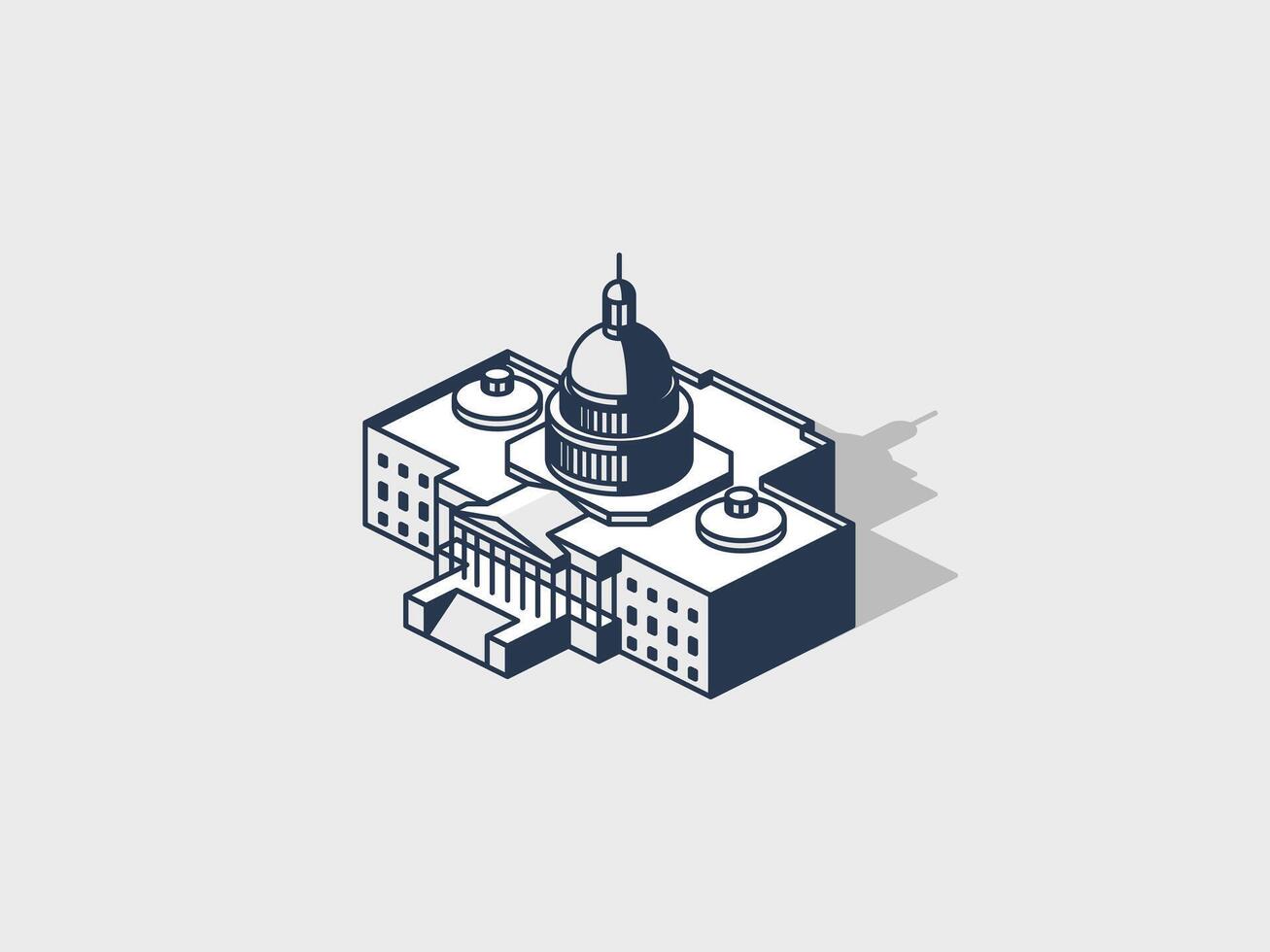 White house capitol building isometric vector illustration with shadow