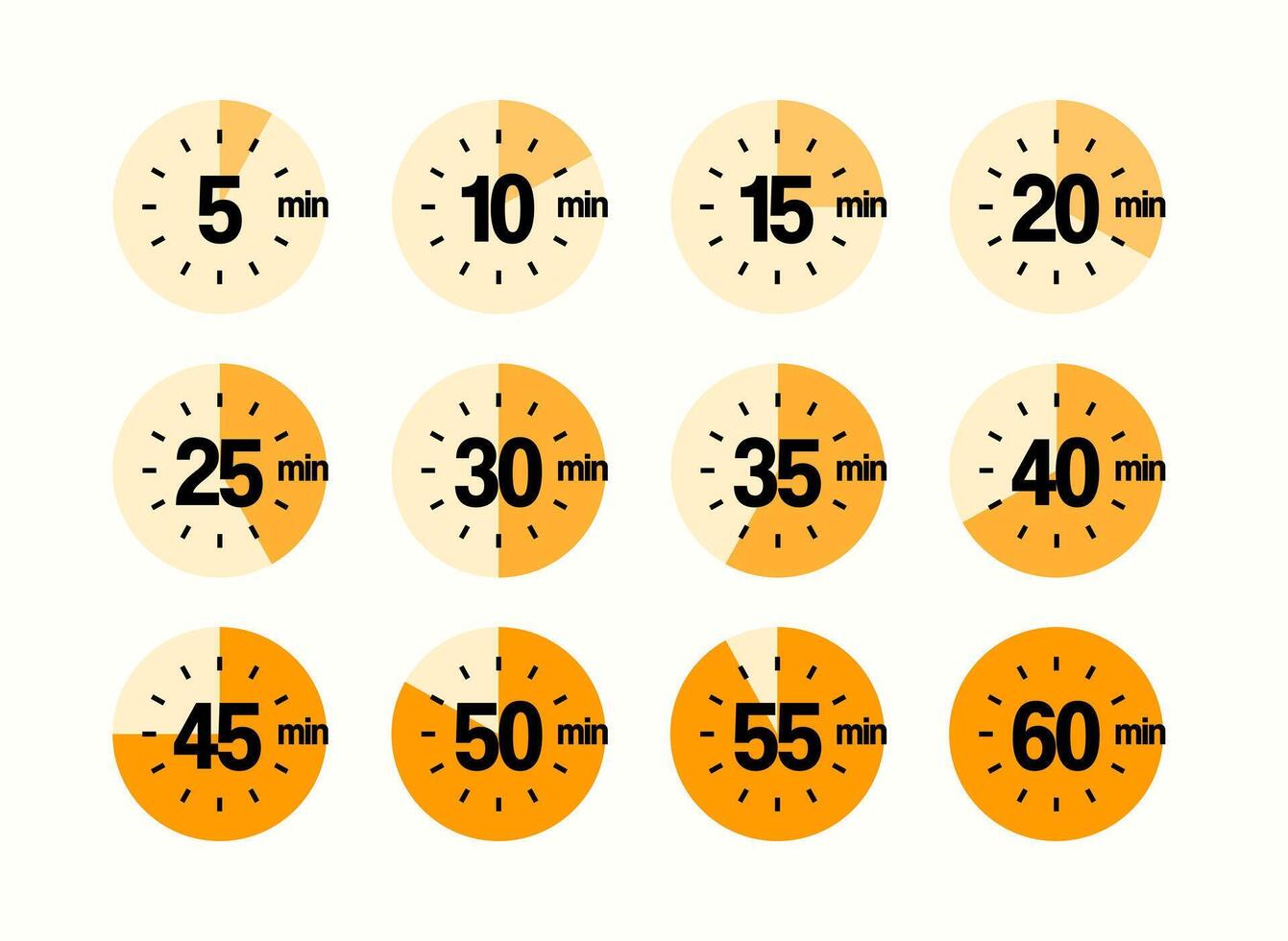 5 5 a 60 60 minutos cuenta regresiva Temporizador íconos colocar. aislado vector ilustración.