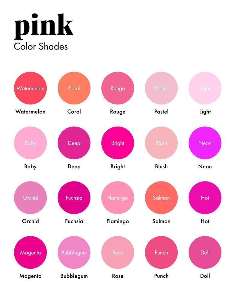 Pink Color Shades Swatches Palette with Names vector