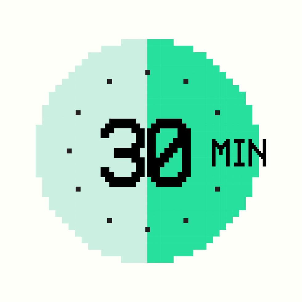 8 bits 30 minutos Temporizador compuesto de cuadrado píxeles, redondo diseño de verde color. vector