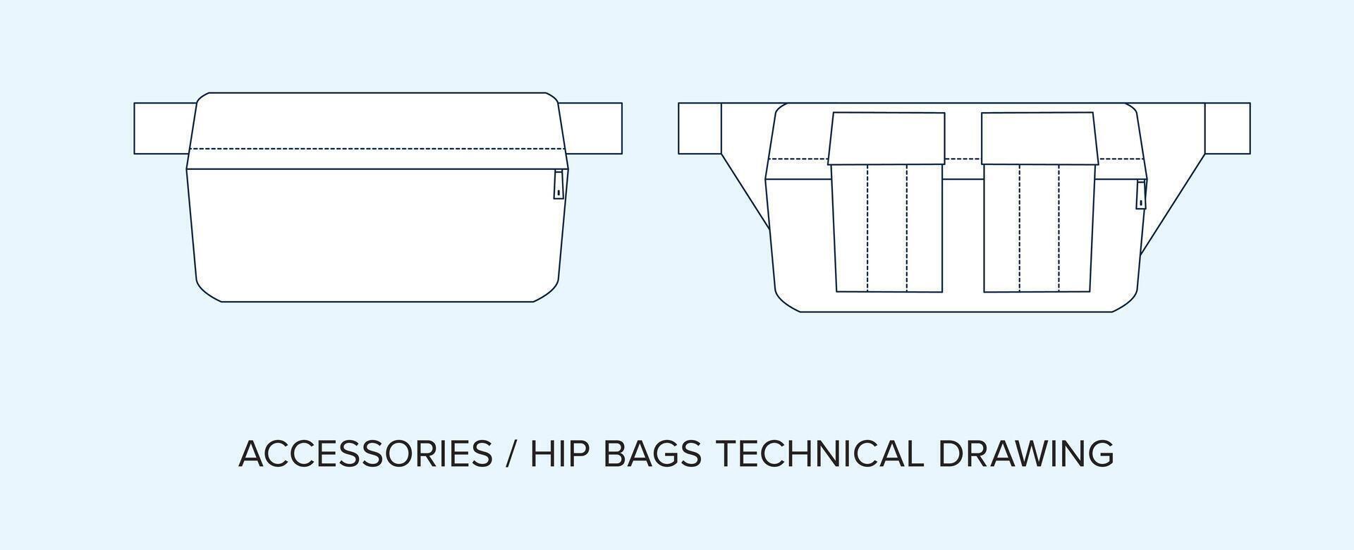 Waist Bags Fanny Packs, Technical Drawing, Accessory Blueprint for Fashion Designers vector