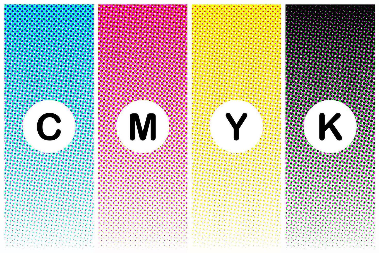 Color Halftone Stripes, Color Mixing Background Template with CMYK Sample Text vector