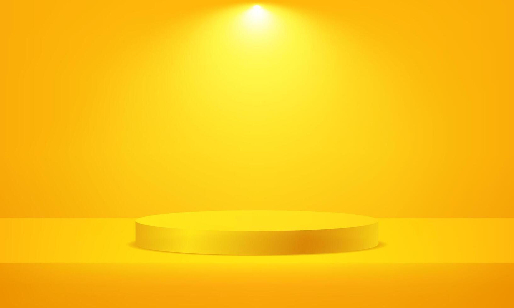 Yellow cylinder pedestal podium. 3d podium minimal abstract background. Template mock up for display of product, Business backdrop. Empty room with light effect. Vector illustration.