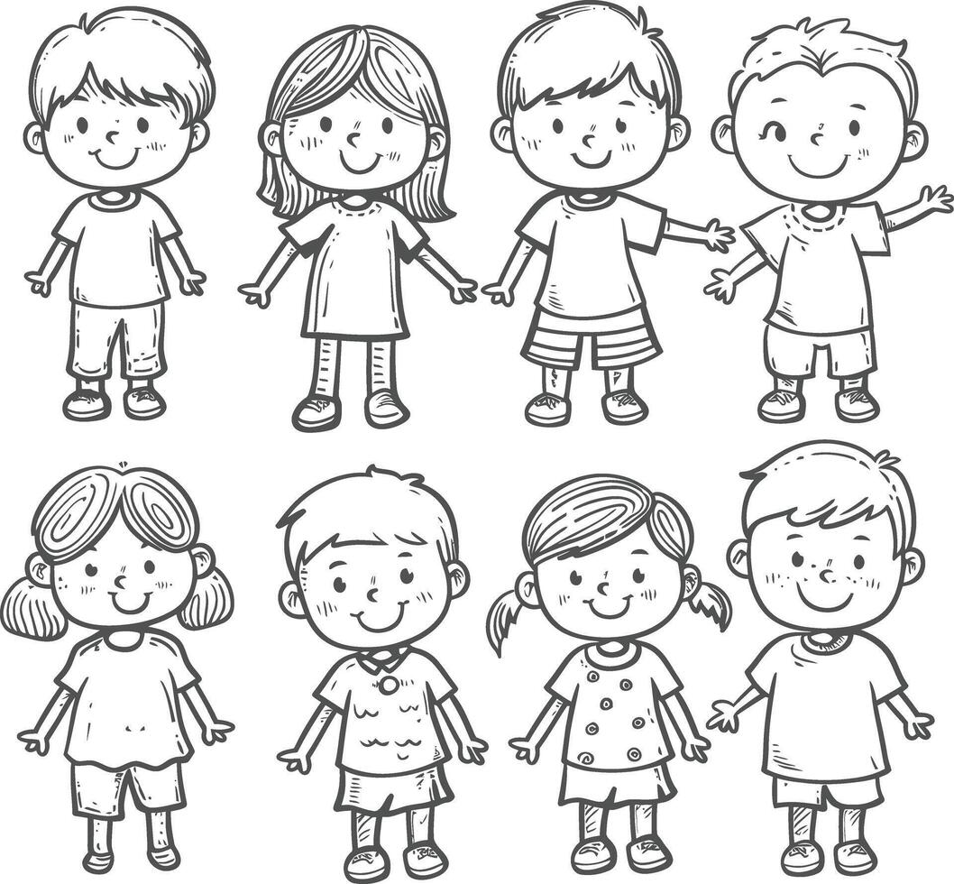 AI generated well hand drawing cute kids set doodle style illustration