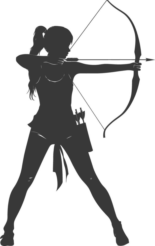 AI generated Silhouette Woman Archery Athlete in action full body black color only vector