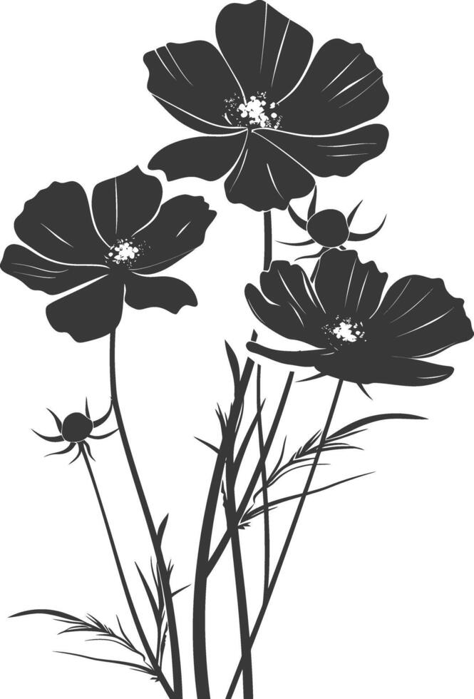 AI generated Silhouette cosmos flower black color only vector