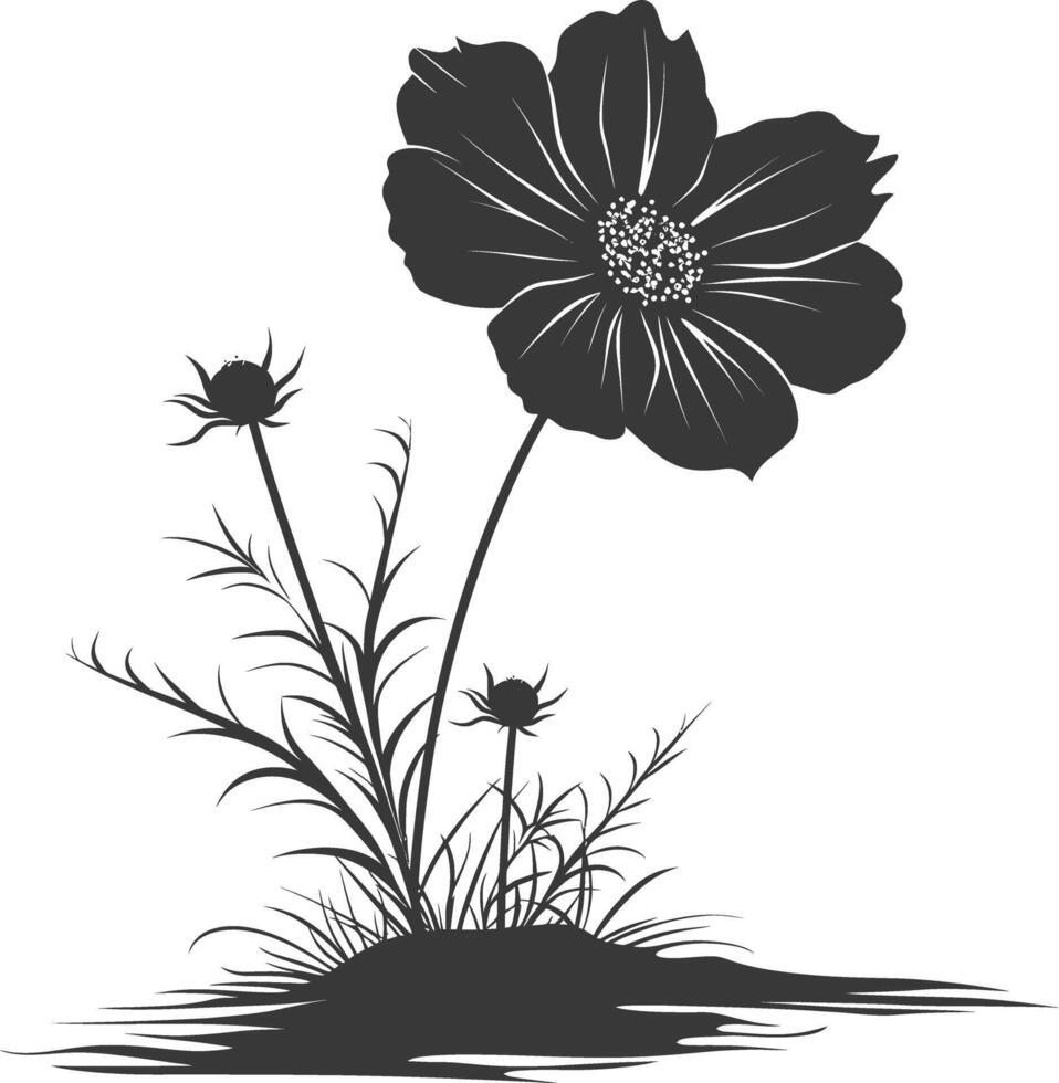 ai generado silueta cosmos flor en el suelo negro color solamente vector