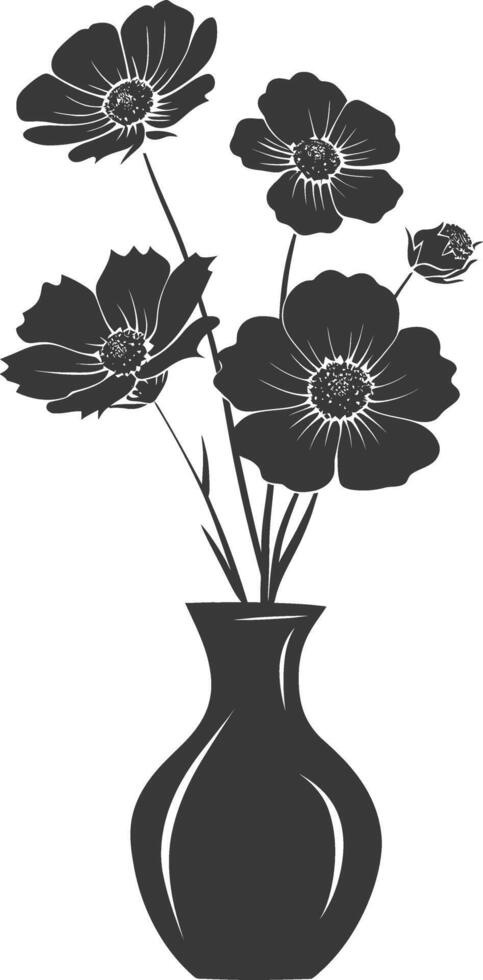 AI generated Silhouette cosmos flower in the vase black color only vector