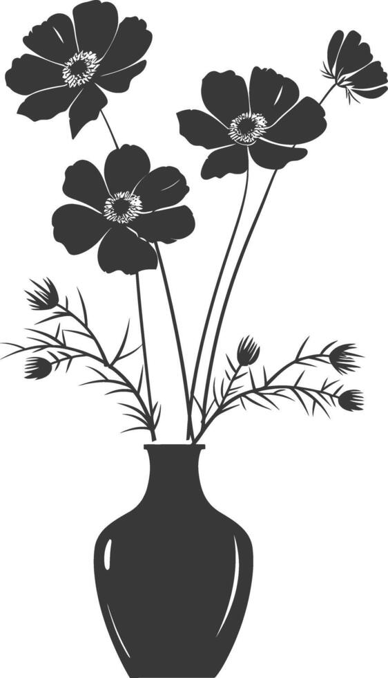 AI generated Silhouette cosmos flower in the vase black color only vector