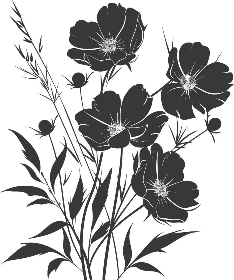 AI generated Silhouette cosmos flower black color only vector