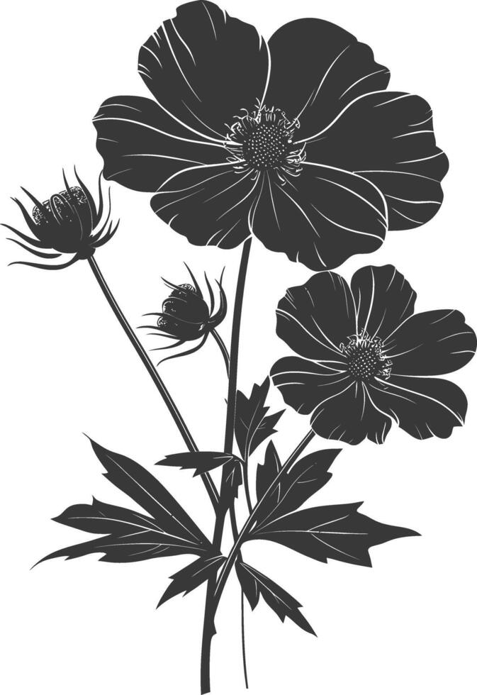 AI generated Silhouette cosmos flower black color only vector