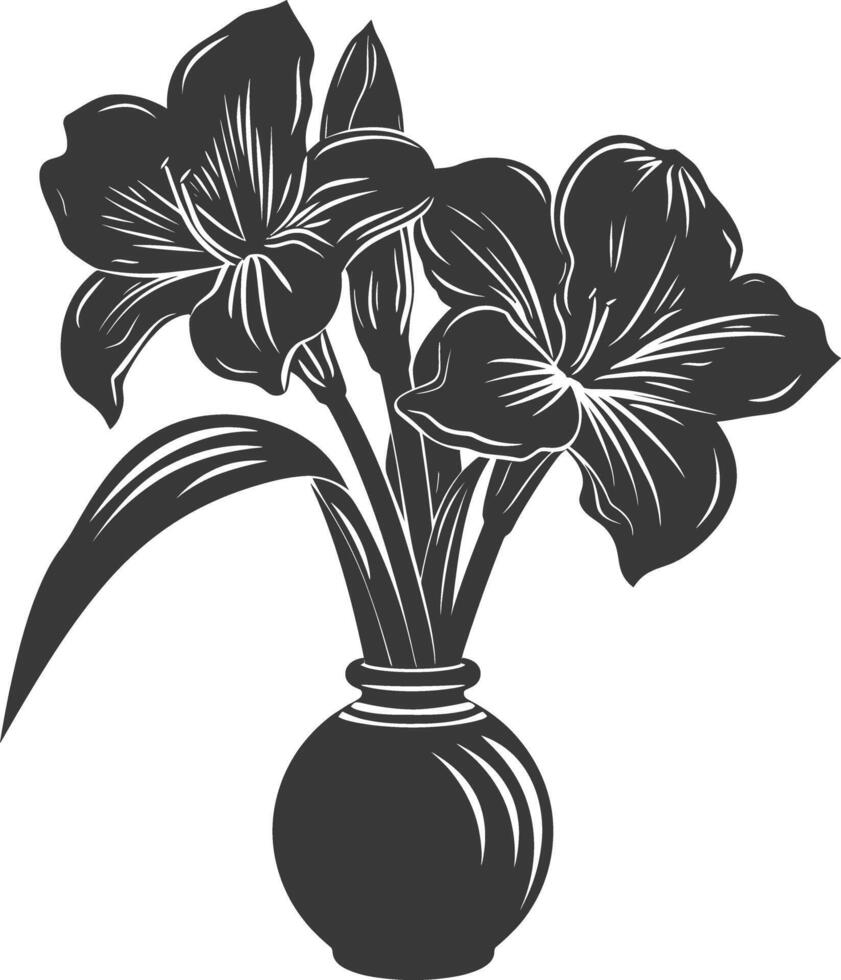 AI generated Silhouette amaryllis flower in the vase black color only vector