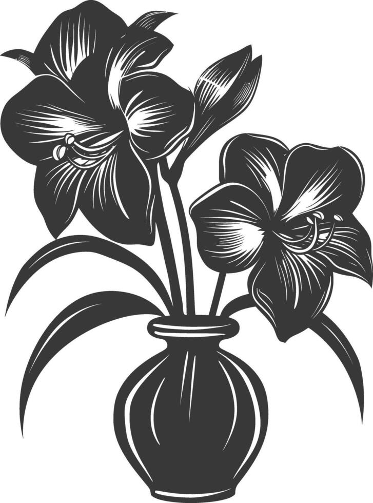 ai generado silueta amarilis flor en el florero negro color solamente vector