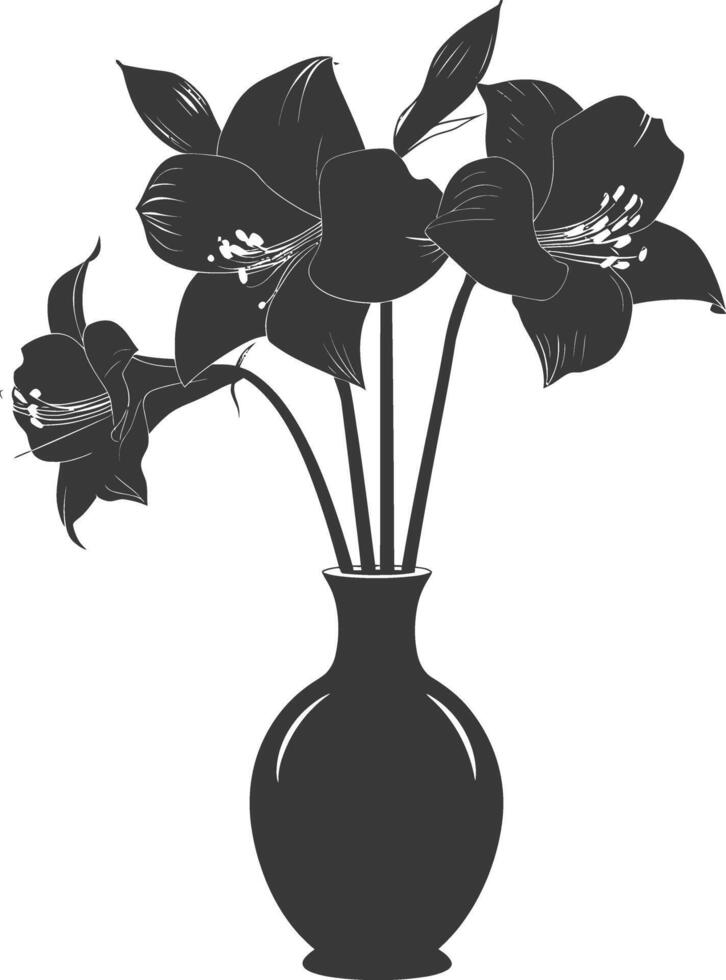 AI generated Silhouette amaryllis flower in the vase black color only vector