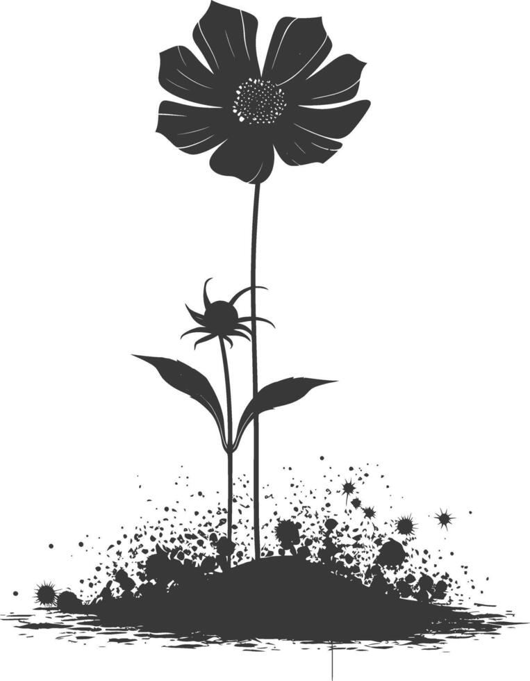 ai generado silueta cosmos flor en el suelo negro color solamente vector