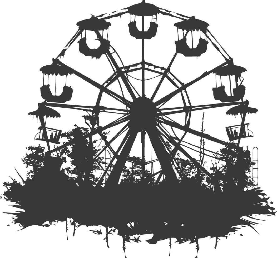 AI generated silhouette abandoned amusement park black color only vector