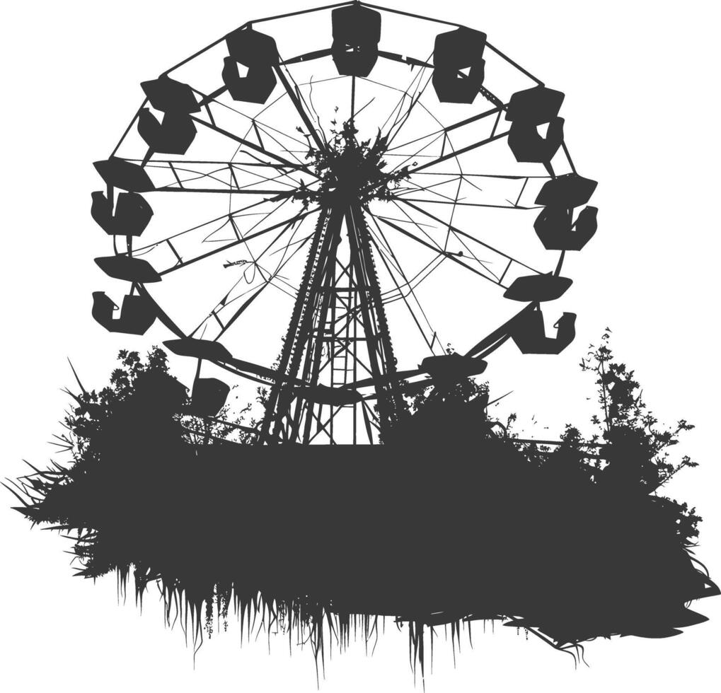 AI generated silhouette abandoned amusement park black color only vector