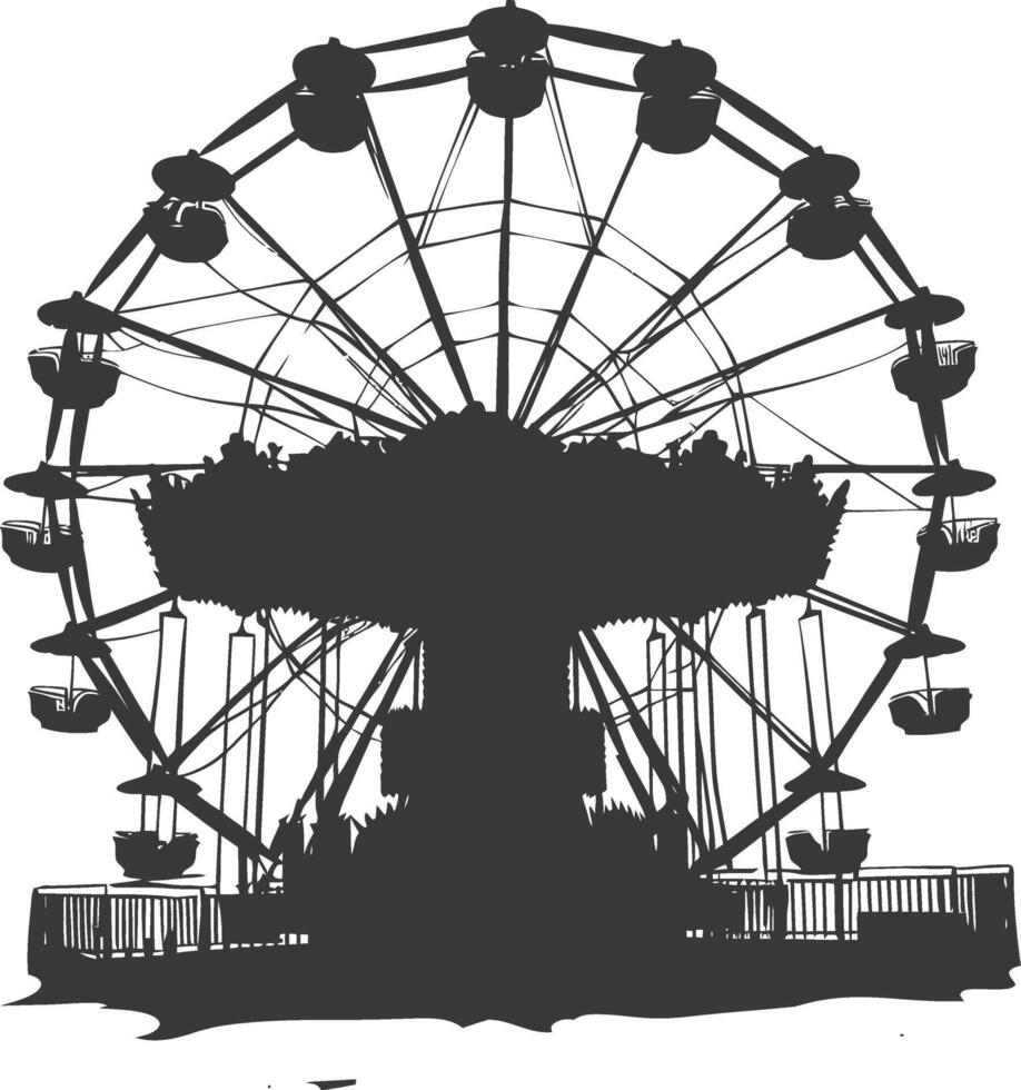 AI generated silhouette abandoned amusement park black color only vector