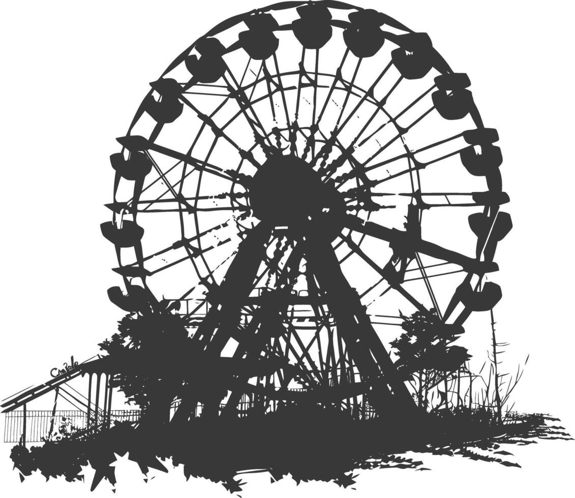 AI generated silhouette abandoned amusement park black color only vector