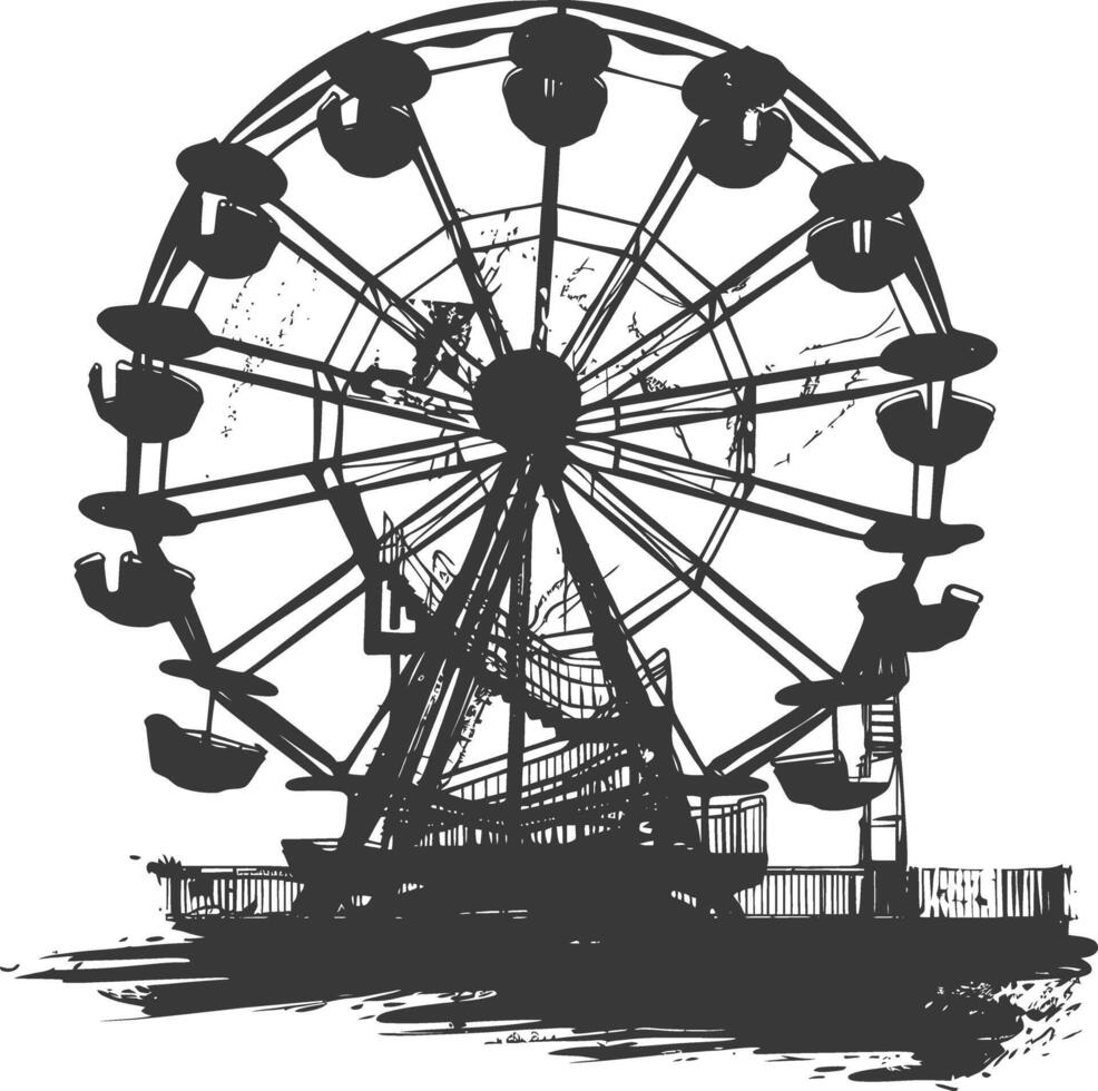 AI generated silhouette abandoned amusement park black color only vector