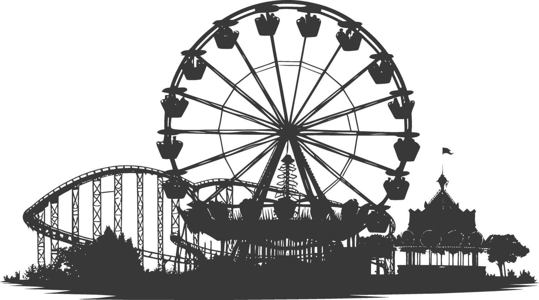 AI generated silhouette abandoned amusement park black color only vector