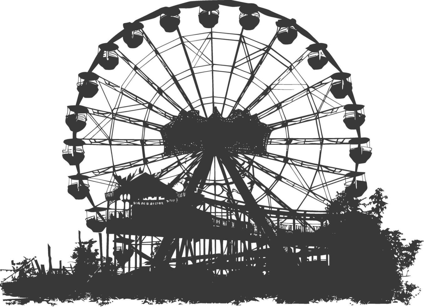 AI generated silhouette abandoned amusement park black color only vector