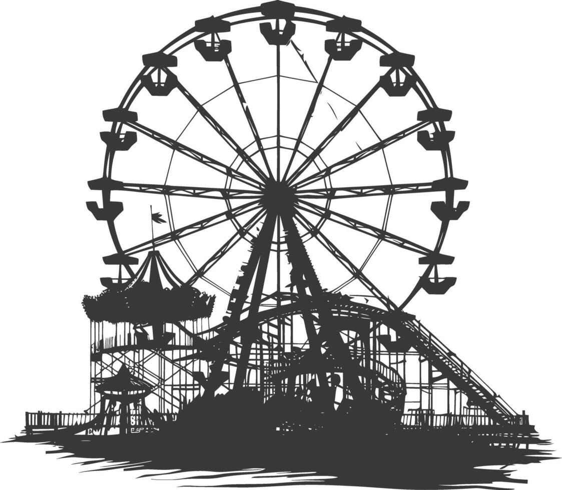 AI generated silhouette abandoned amusement park black color only vector