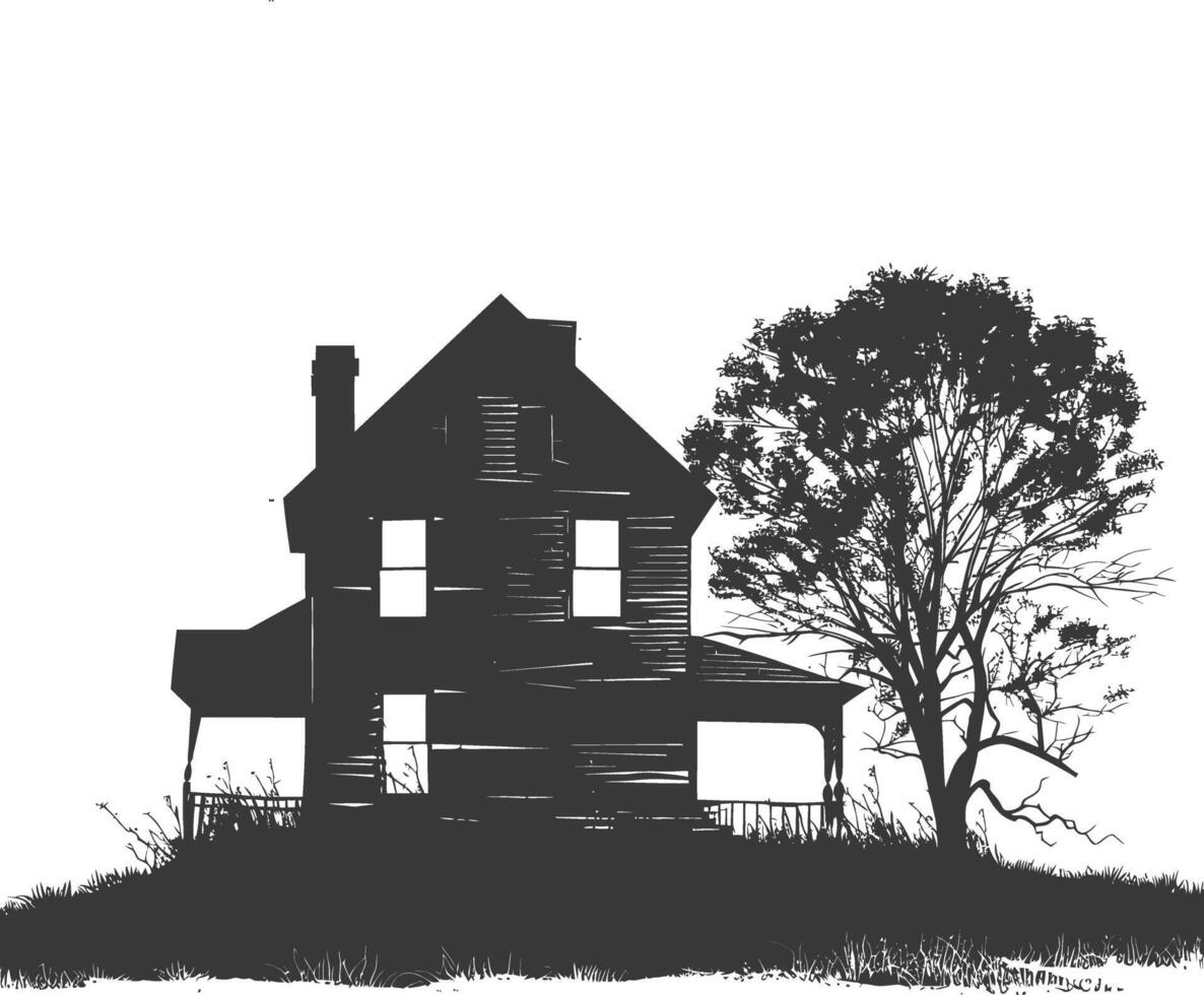 AI generated silhouette abandoned home or house black color only vector