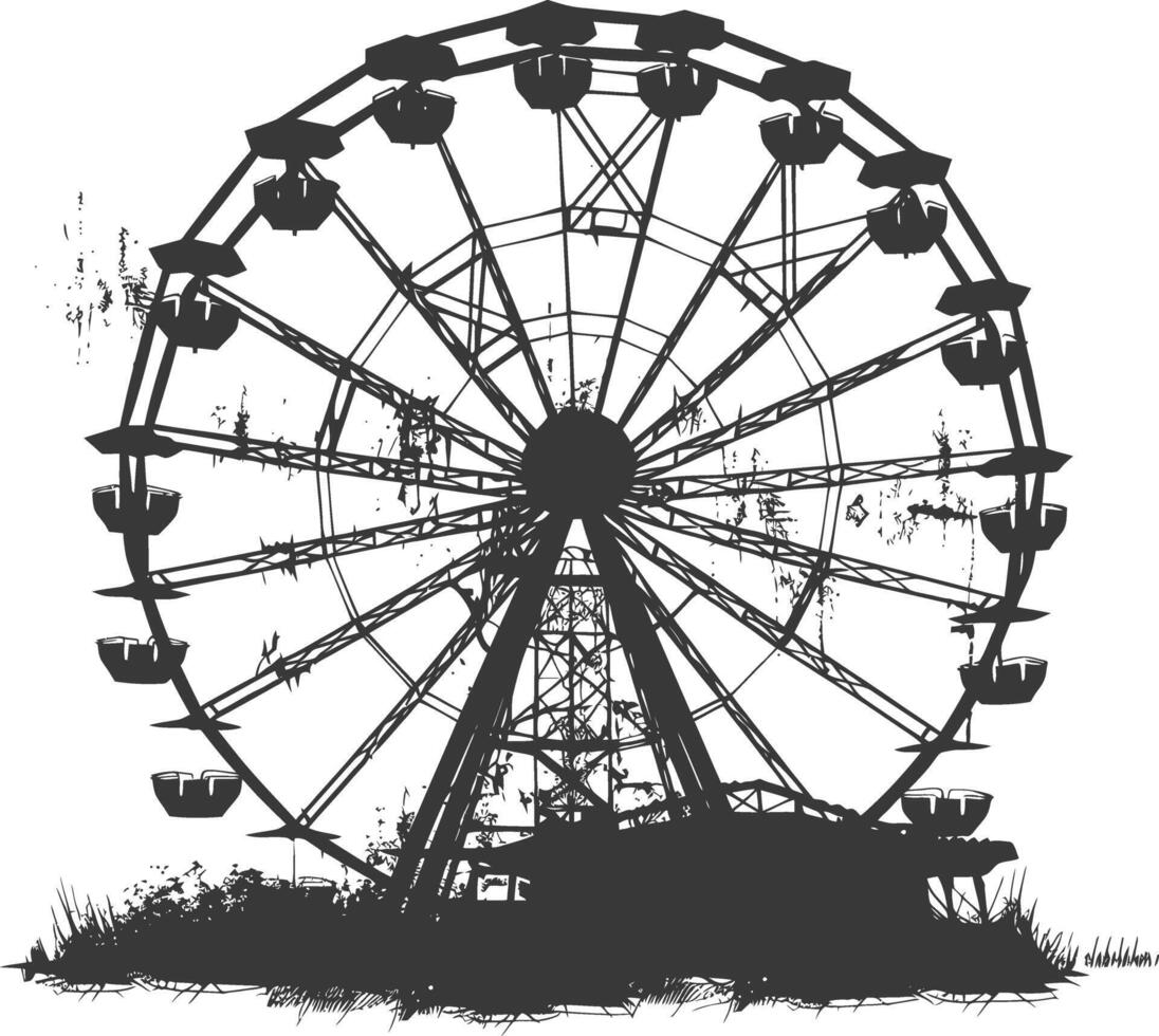 AI generated silhouette abandoned amusement park black color only vector