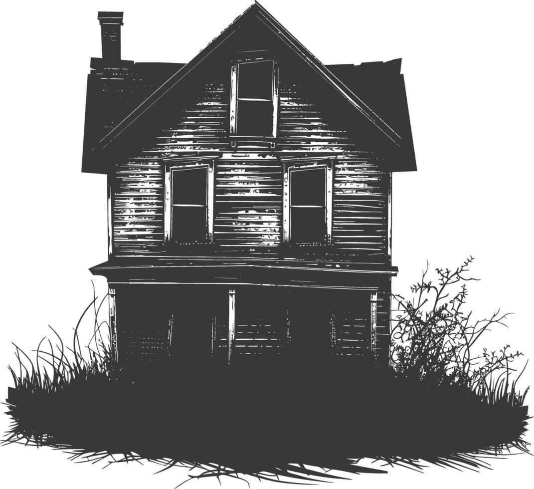 AI generated silhouette abandoned home or house black color only vector