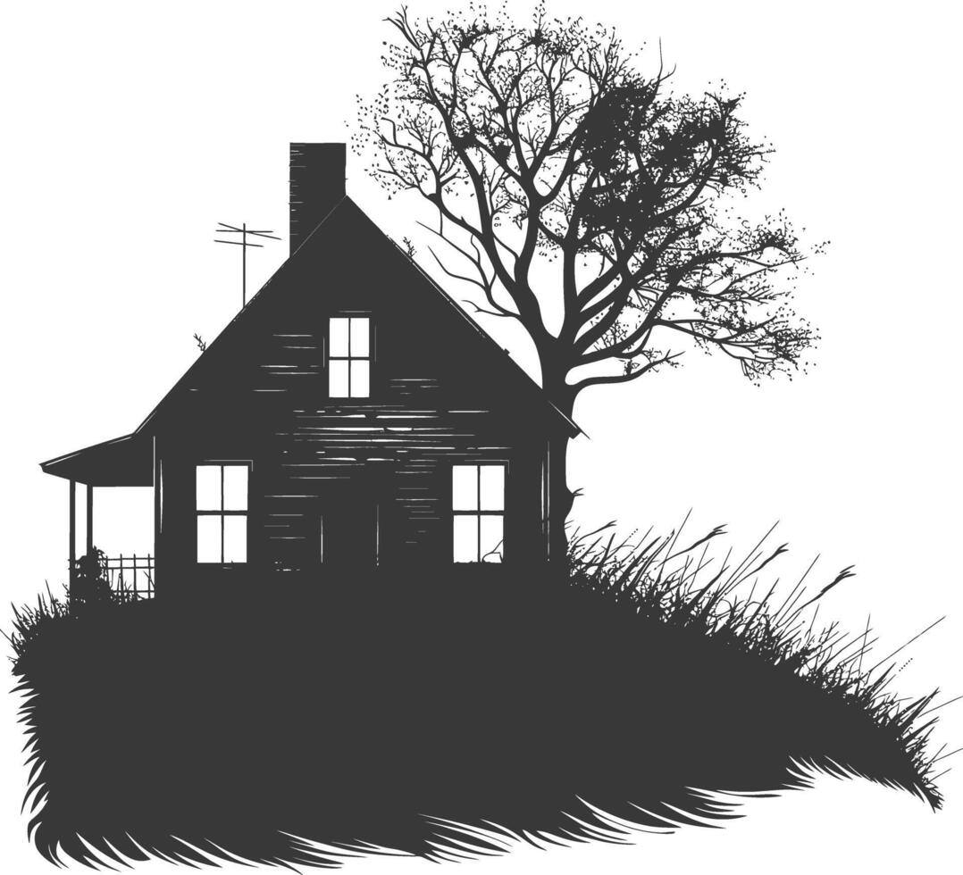 AI generated silhouette abandoned home or house black color only vector