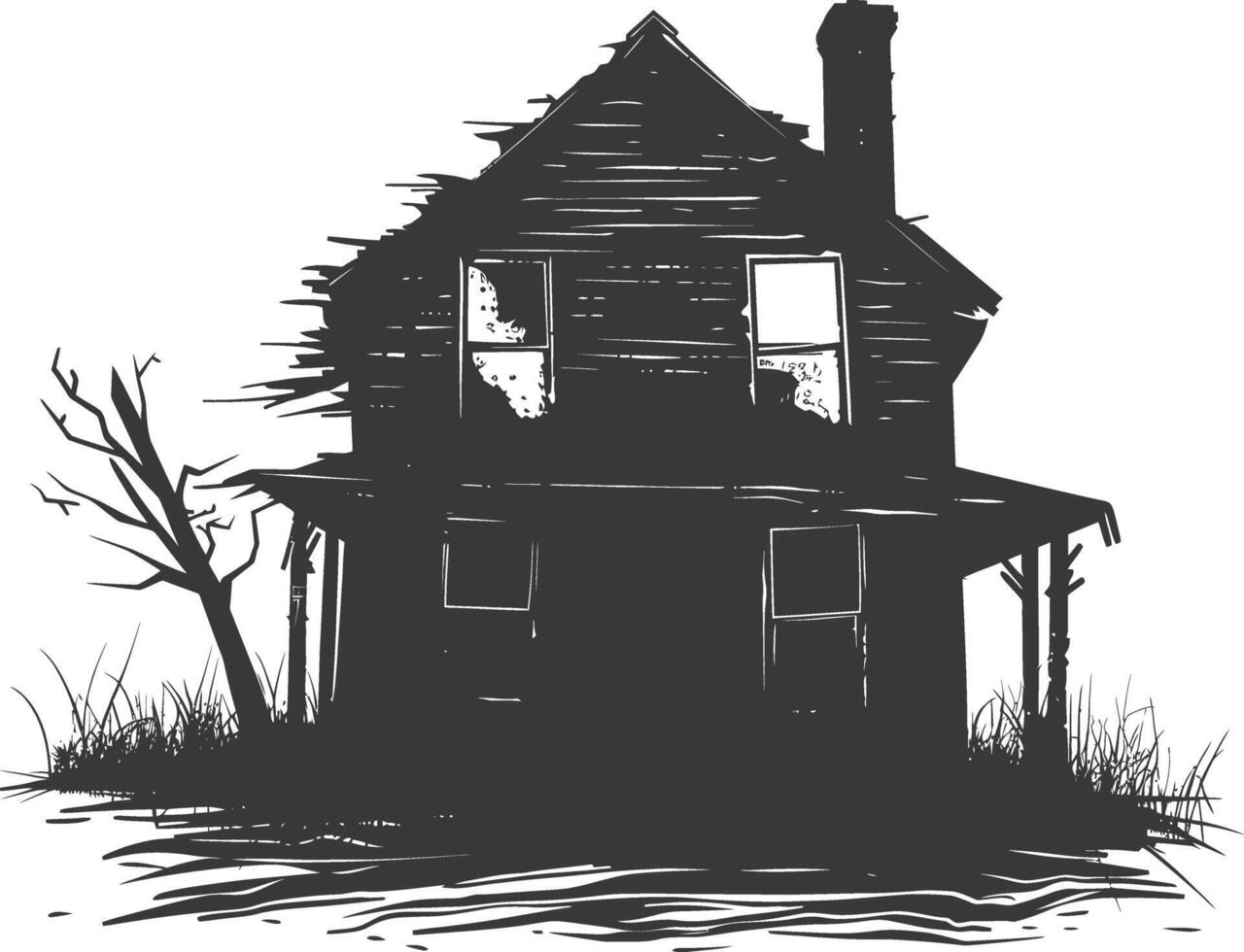 AI generated silhouette abandoned home or house black color only vector