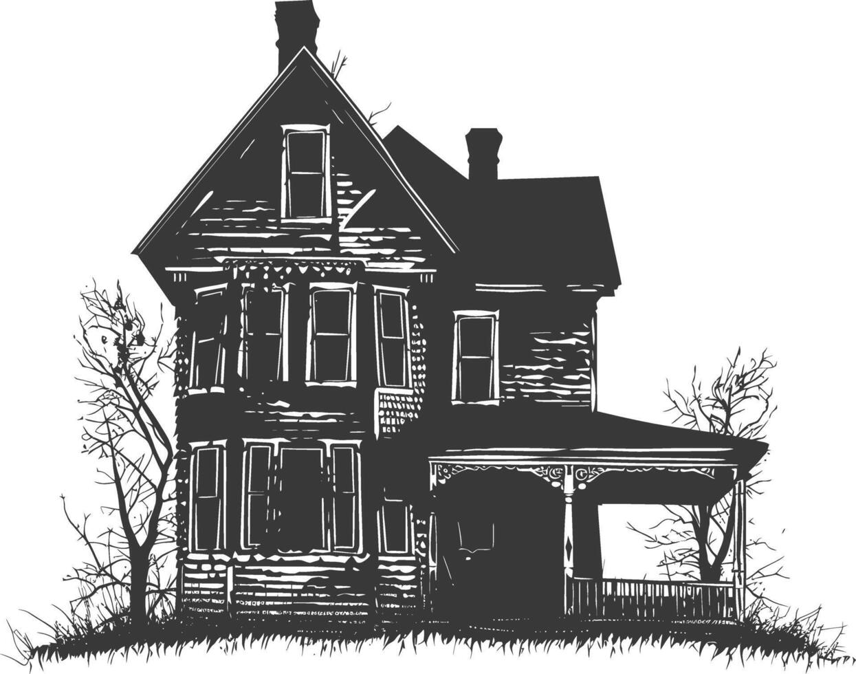 AI generated silhouette abandoned home or house black color only vector