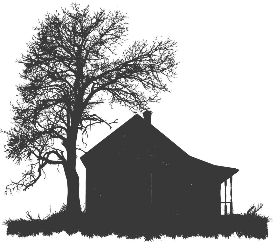 AI generated silhouette abandoned home or house black color only vector