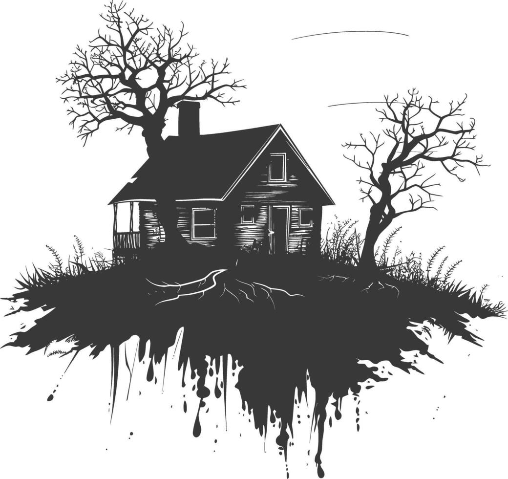 AI generated silhouette abandoned home or house black color only vector