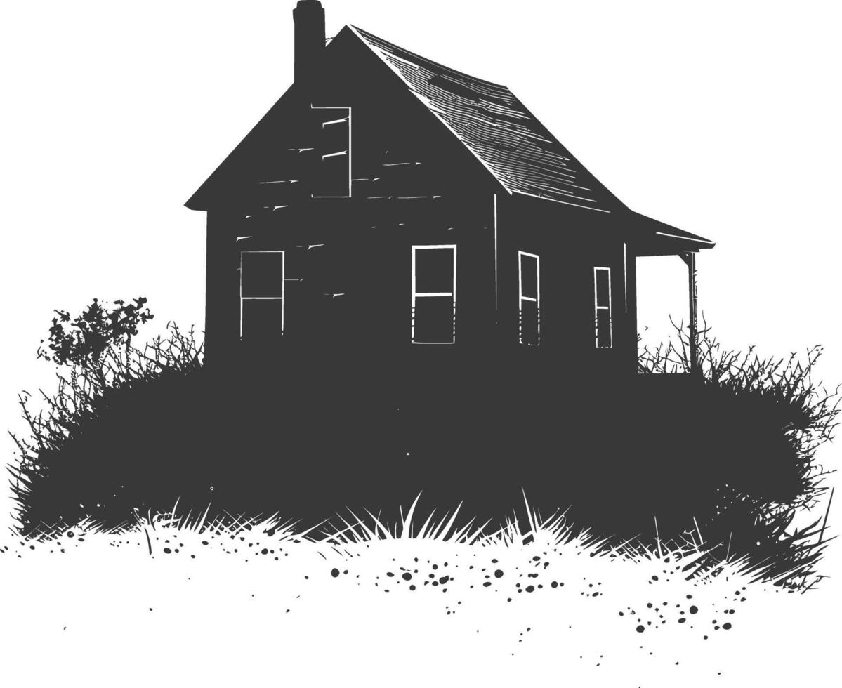 AI generated silhouette abandoned home or house black color only vector