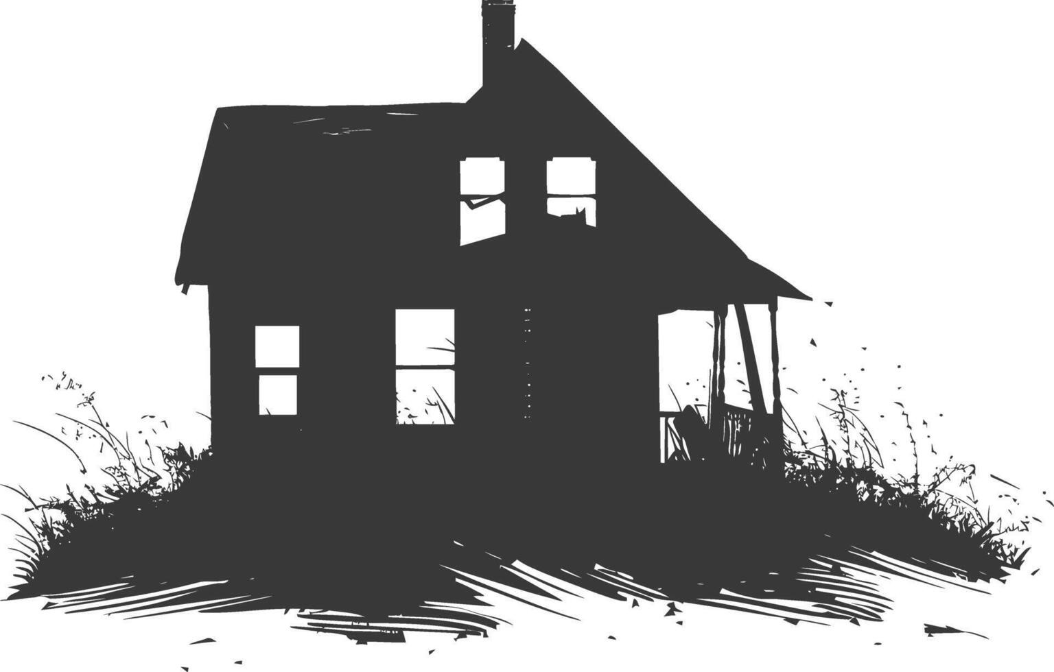 AI generated silhouette abandoned home or house black color only vector