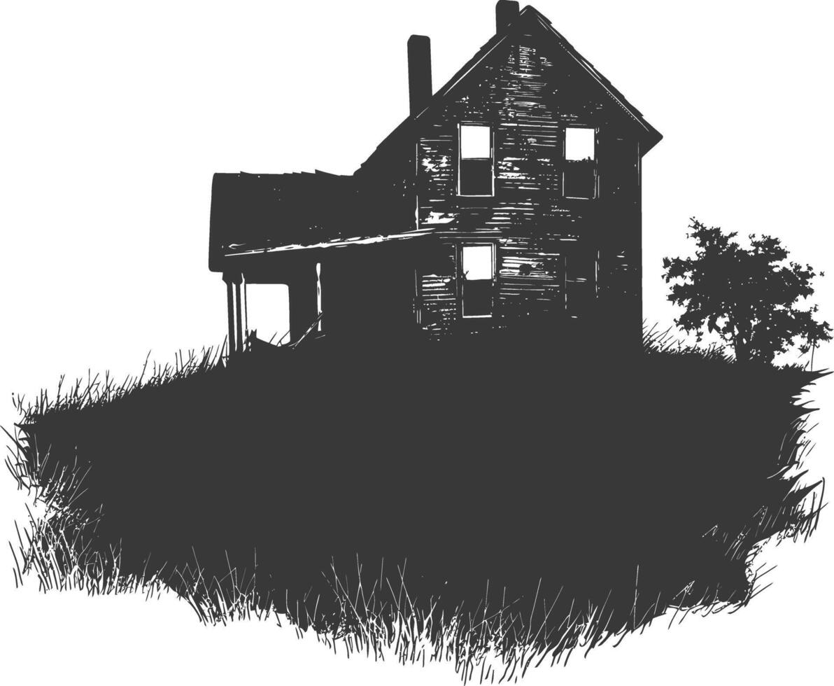 AI generated silhouette abandoned home or house black color only vector