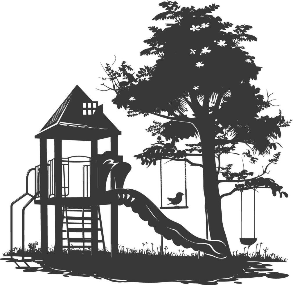 AI generated silhouette abandoned playground black color only vector