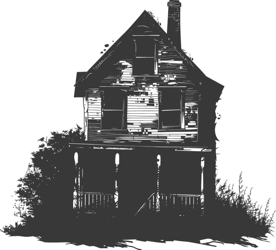 AI generated silhouette abandoned home or house black color only vector