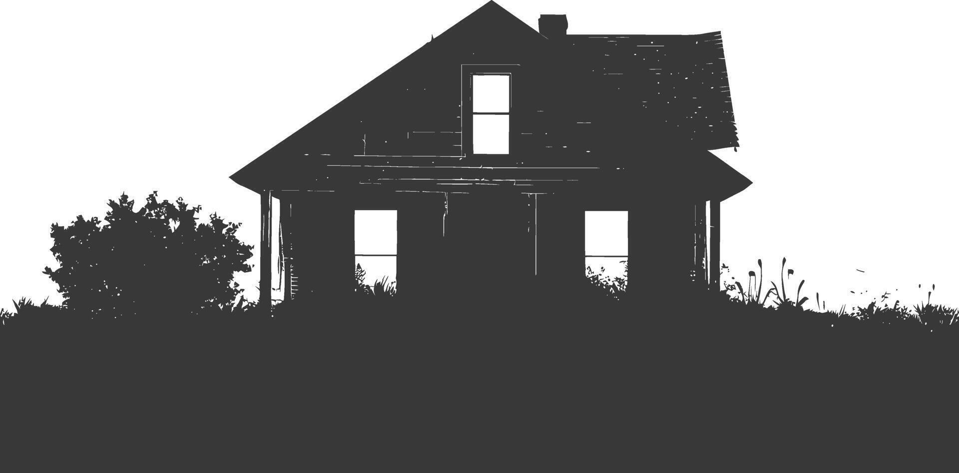 AI generated silhouette abandoned home or house black color only vector