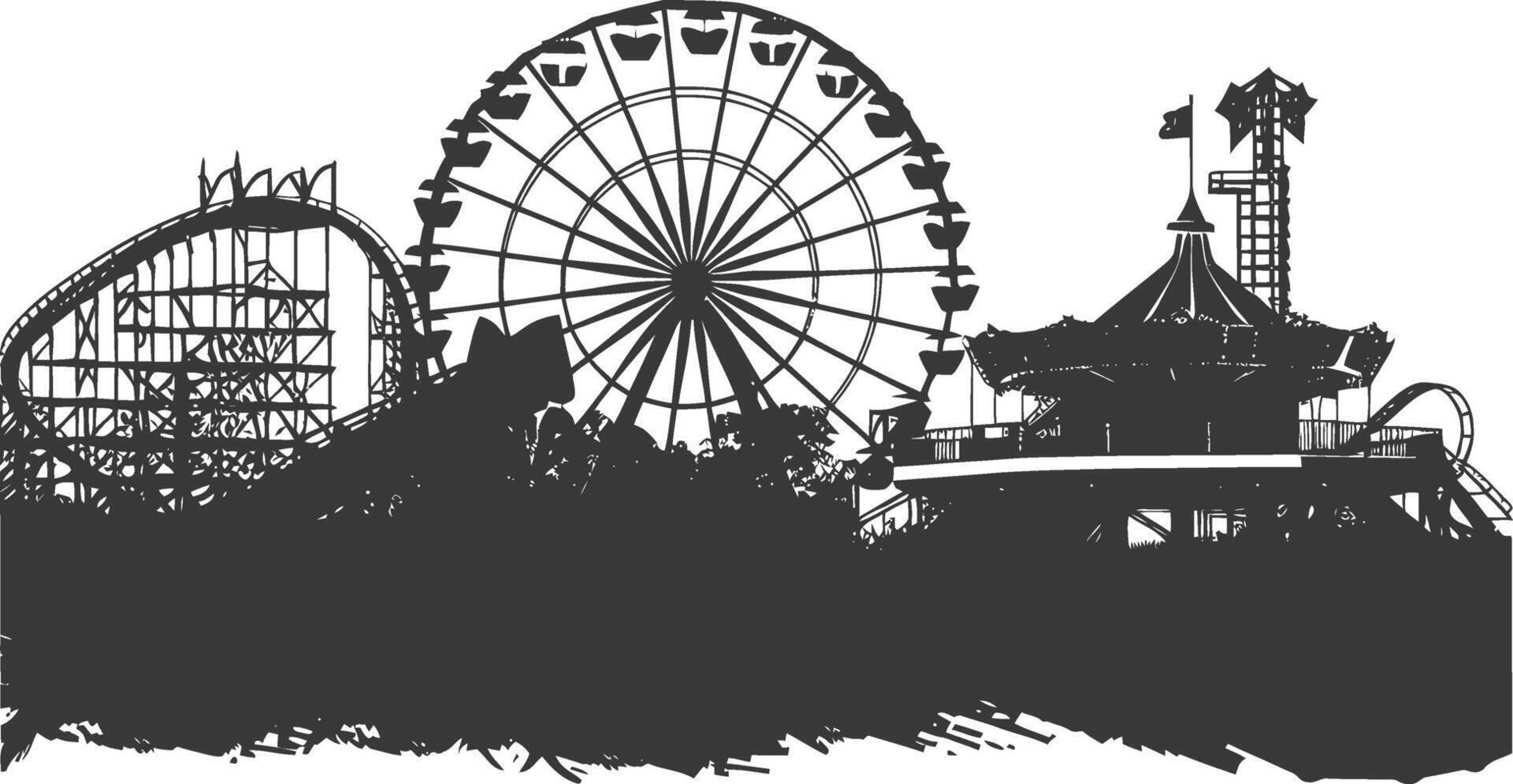 AI generated silhouette abandoned amusement park black color only vector