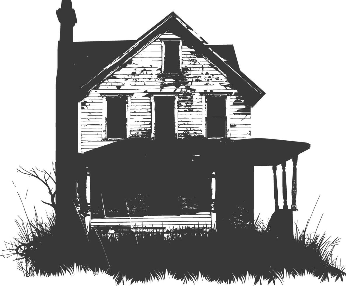 AI generated silhouette abandoned home or house black color only vector